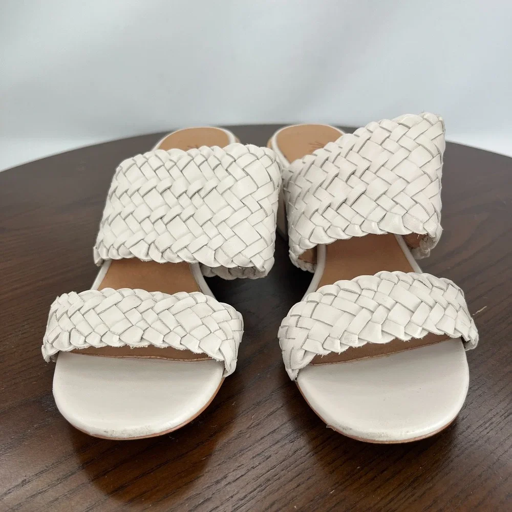 Madewell Kiera Sandals Women 6.5 Pale Oyster Woven Leather Block Heel Mule AM223 - Picture 11 of 16